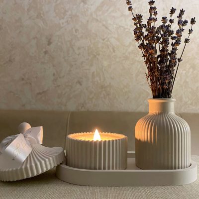 Handcrafted Jar Scented Candle with Concrete Vase & Tray – Elevate Your Ambiance Alif