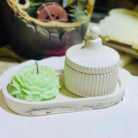Handcrafted Peony Flower Candle with Ceramic Jewelry Jar and Tray Handcrafted Peony Flower Candle with Ceramic Jewelry Jar and Tray