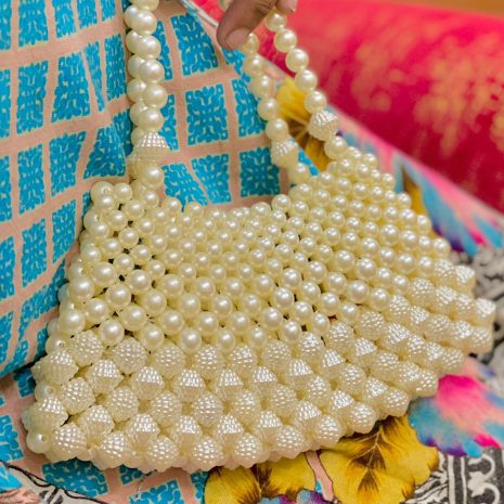 Elegant Handmade Semi-Circle Pearl Beads Bag for Special Occasions Elegant Handmade Semi-Circle Pearl Beads Bag for Special Occasions