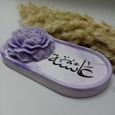 Custom Name Peony Candle with Tray – Personalized Handmade Gift | Alif