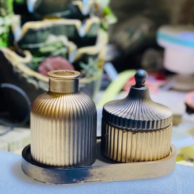 Handmade Golden Concrete Tray Set for Home Décor & Gifts